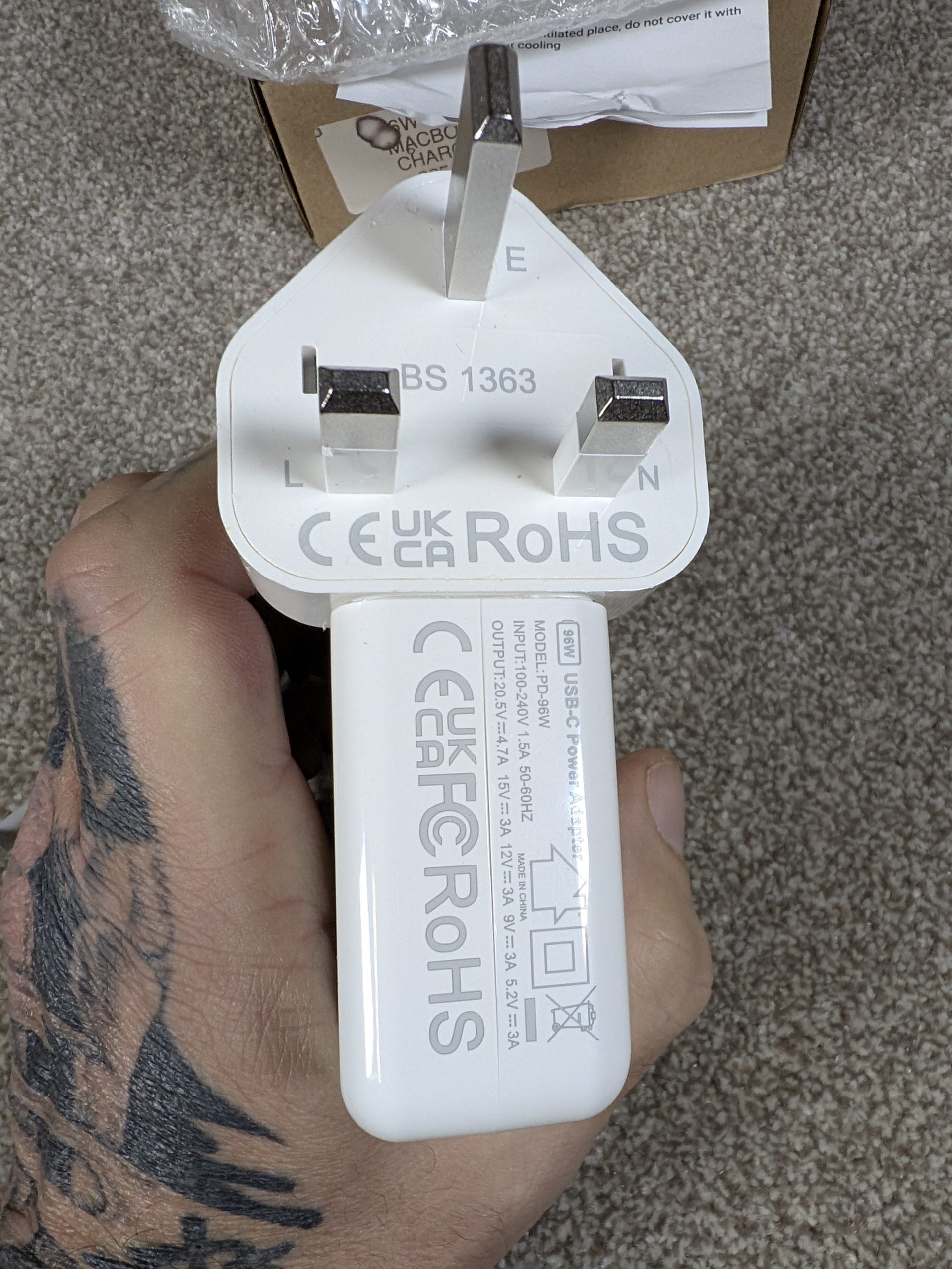 96W USB-C MacBook Charger – New, Boxed, UK Plug (Aftermarket) 3 96w USBC Macbook Charger - UK plug